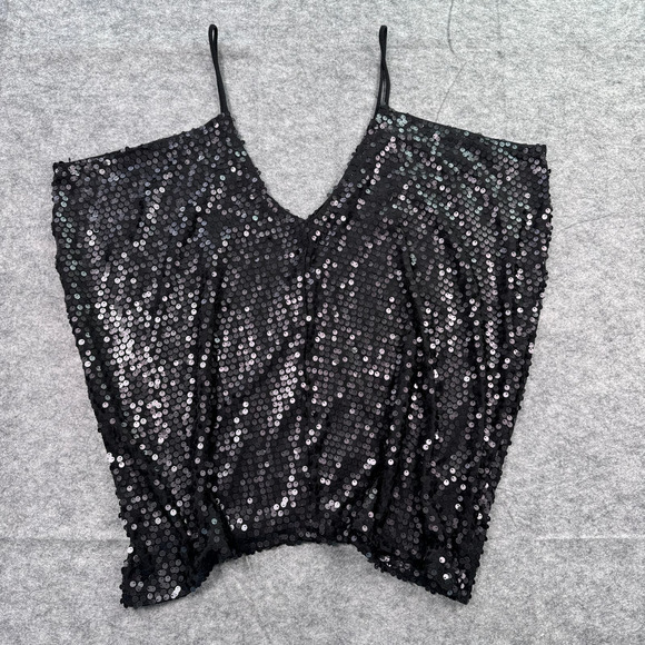 Vintage Fredericks of Hollywood‎ Large Sequin Spaghetti Strap Flowy Blouse - Picture 1 of 7